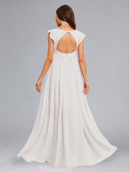 A-Line/Princess Chiffon Sleeveless Ruched Floor-Length Baby Shower Wedding Dresses with Ruffles