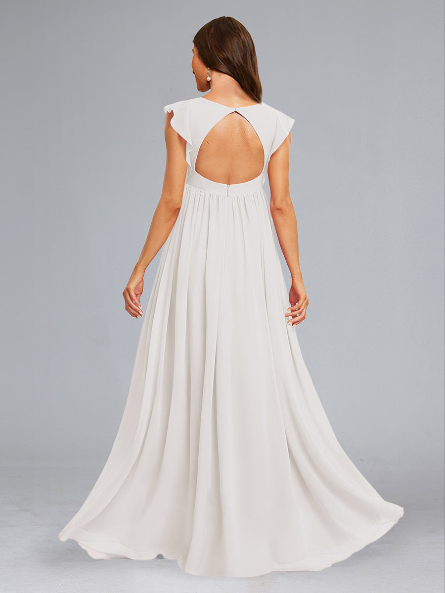 A-Line/Princess Chiffon Sleeveless Ruched Floor-Length Baby Shower Wedding Dresses with Ruffles