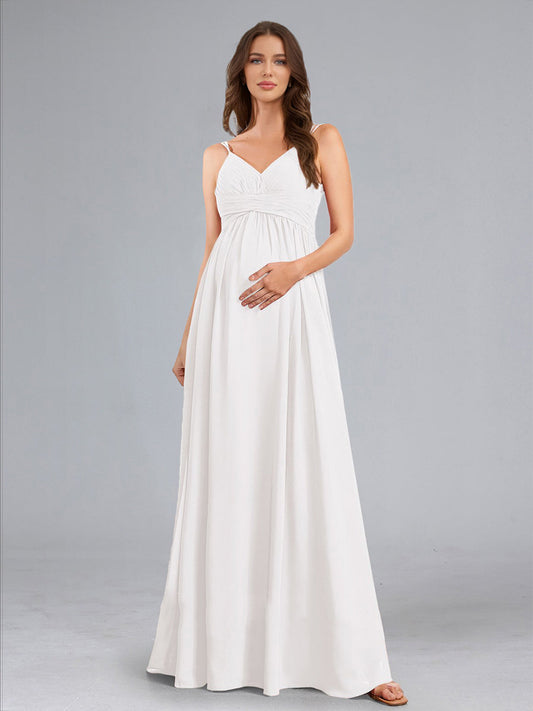 A-Line/Princess Spaghetti Straps V-Neck Ruched Baby Shower Wedding Dresses with Pleats & Appliques