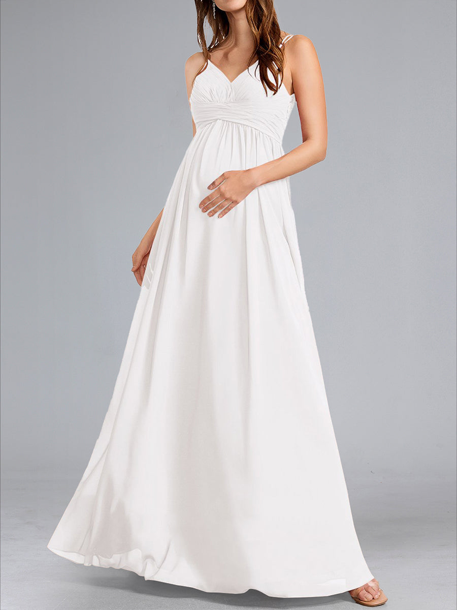 A-Line/Princess Spaghetti Straps V-Neck Ruched Baby Shower Wedding Dresses with Pleats & Appliques