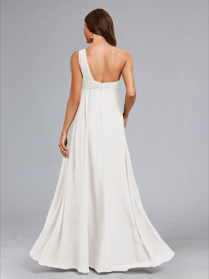 A-Line/Princess One-Shoulder Sleeveless Ruched Baby Shower Wedding Dresses with Ruffles