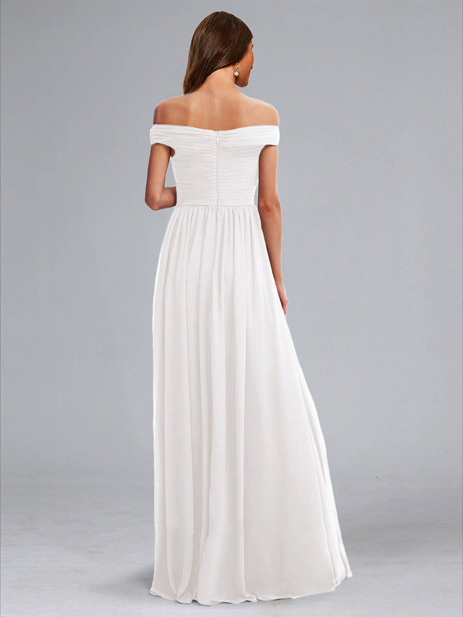 A-Line/Princess Off-the-Shoulder Sleeveless Ruched Formal Baby Shower Wedding Dresses