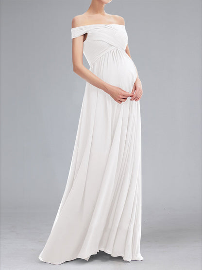 A-Line/Princess Off-the-Shoulder Sleeveless Ruched Formal Baby Shower Wedding Dresses
