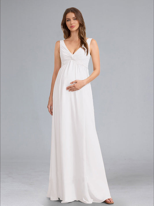 A-Line/Princess V-Neck Sleeveless Ruched Floor-Length Baby Shower Wedding Dresses