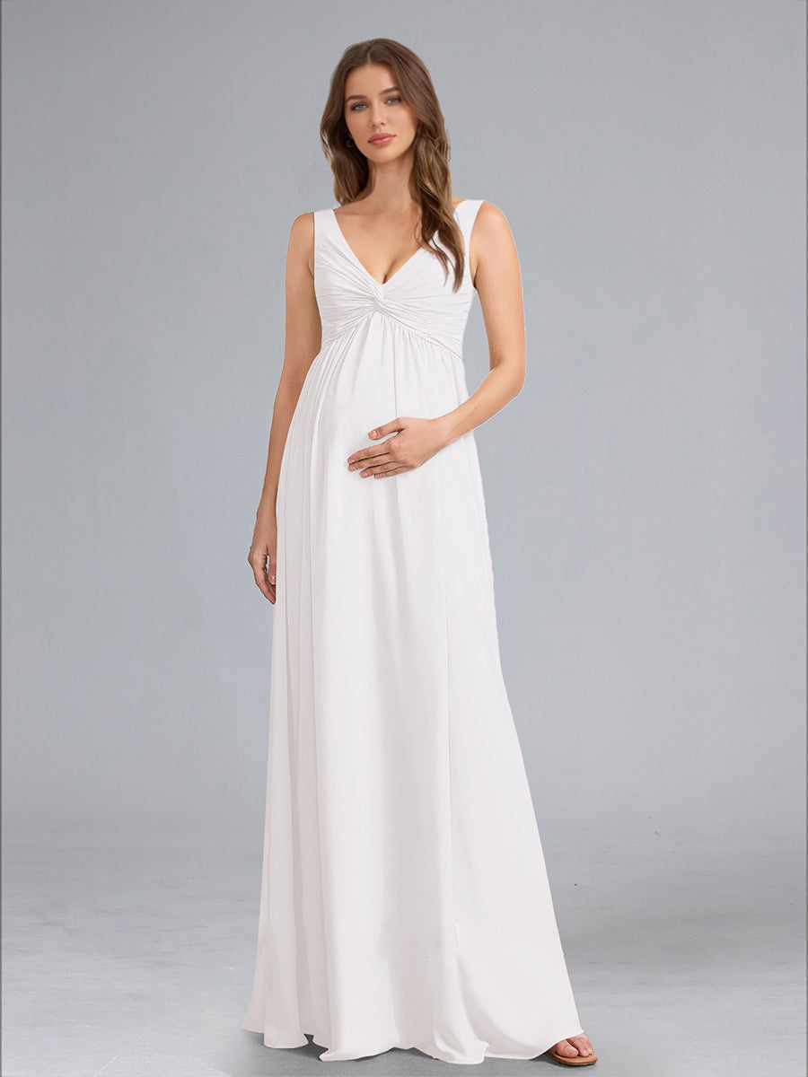 A-Line/Princess V-Neck Sleeveless Ruched Floor-Length Baby Shower Wedding Dresses