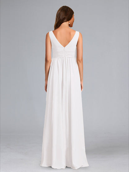 A-Line/Princess V-Neck Sleeveless Ruched Floor-Length Baby Shower Wedding Dresses