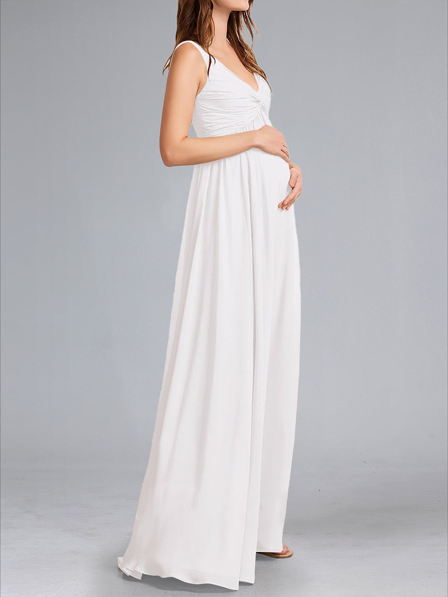 A-Line/Princess V-Neck Sleeveless Ruched Floor-Length Baby Shower Wedding Dresses