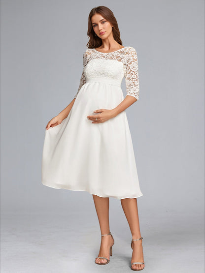 A-Line/Princess Scoop Neck Knee-Length Chiffon Baby Shower Wedding Dresses with Bow