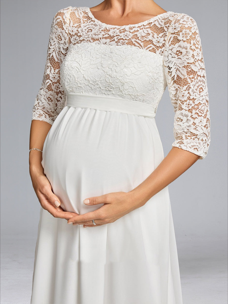 A-Line/Princess Scoop Neck Floor-Length Chiffon Baby Shower Wedding Dresses with Lace