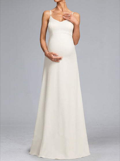 A-Line/Princess V-Neck Floor-Length Short Sleeves Lace Baby Shower Wedding Dresses