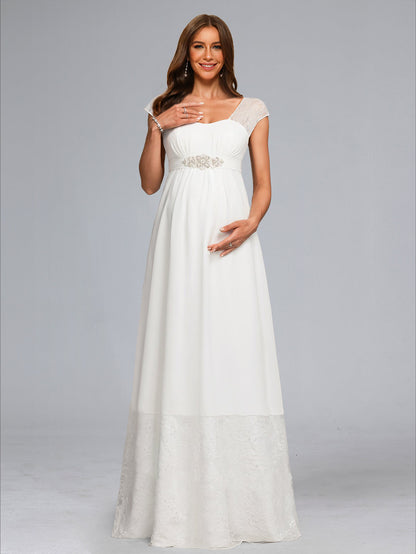 A-Line/Princess Square Neck Floor-Length Chiffon Baby Shower Wedding Dresses with Lace