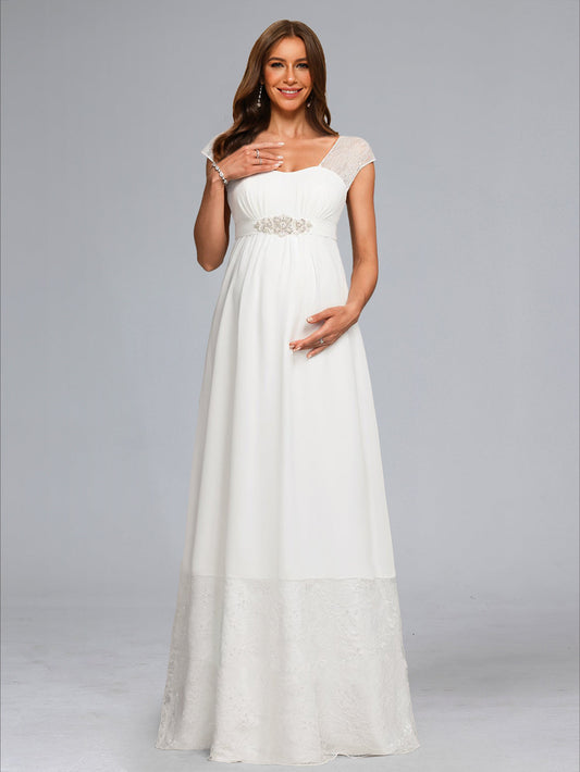 A-Line/Princess Square Neck Floor-Length Chiffon Baby Shower Wedding Dresses with Lace