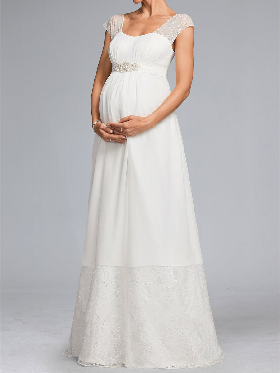 A-Line/Princess Square Neck Floor-Length Chiffon Baby Shower Wedding Dresses with Lace
