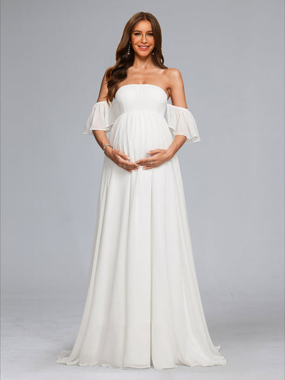 A-Line/Princess Strapless Sweep Train Chiffon Baby Shower Wedding Dresses