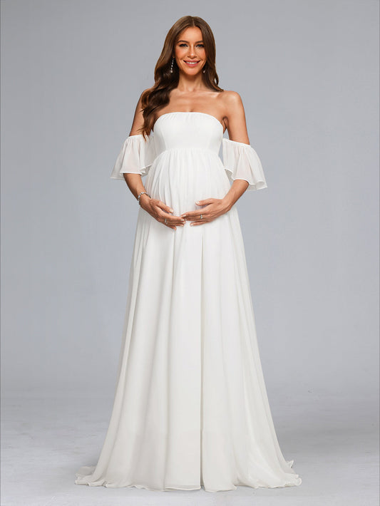 A-Line/Princess Strapless Sweep Train Chiffon Baby Shower Wedding Dresses