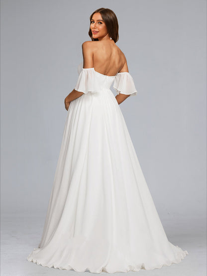 A-Line/Princess Strapless Sweep Train Chiffon Baby Shower Wedding Dresses