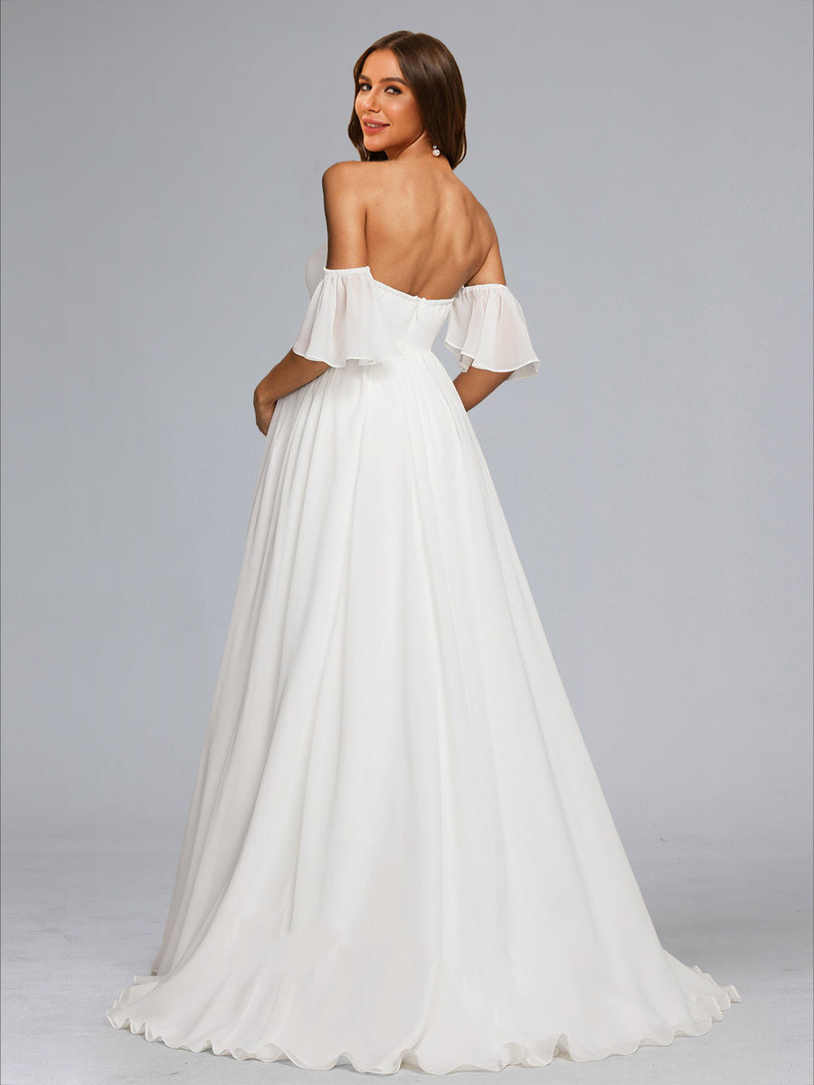 A-Line/Princess Strapless Sweep Train Chiffon Baby Shower Wedding Dresses
