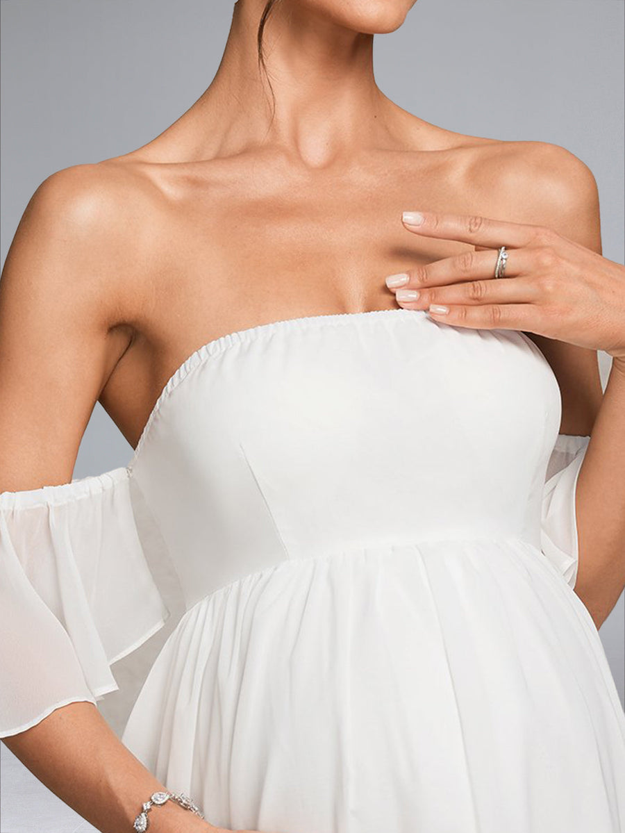 A-Line/Princess Strapless Sweep Train Chiffon Baby Shower Wedding Dresses