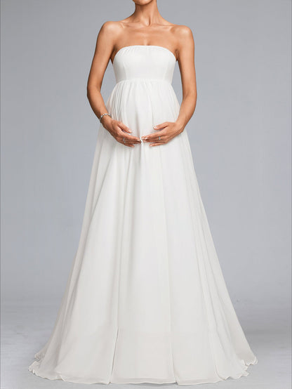 A-Line/Princess Strapless Sweep Train Chiffon Baby Shower Wedding Dresses