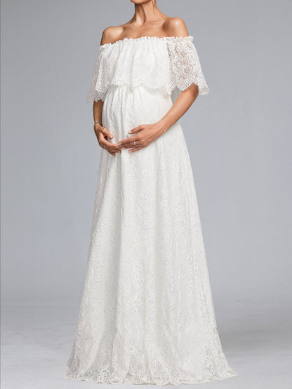 A-Line/Princess Off-the-Shoulder Lace Floor-Length Baby Shower Wedding Dresses