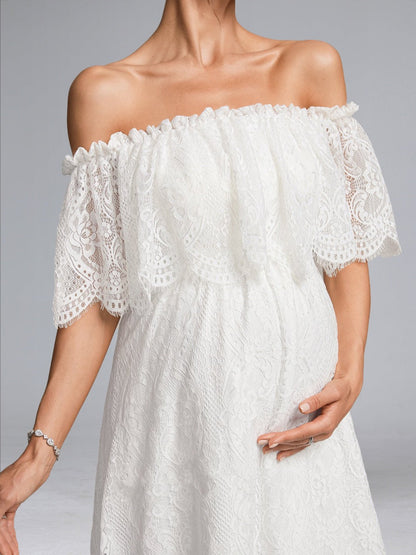 A-Line/Princess Off-the-Shoulder Lace Floor-Length Baby Shower Wedding Dresses