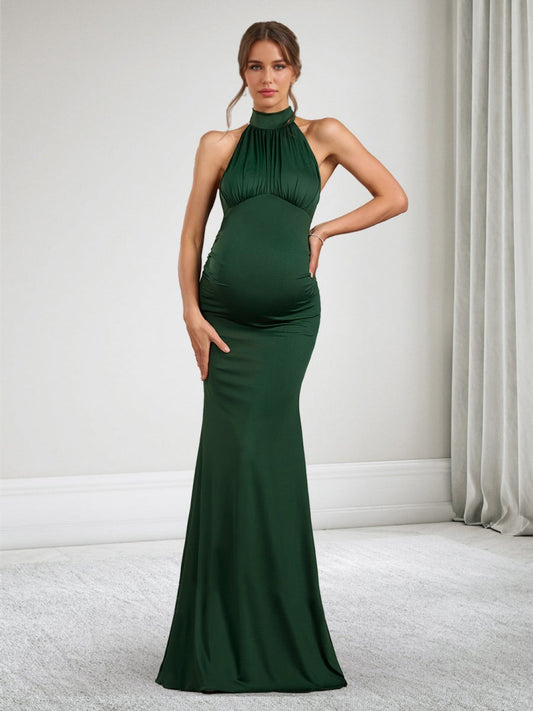 Trumpet/Mermaid Halter Neck Sleeveless Floor Length Baby Shower Wedding Guest Dresses