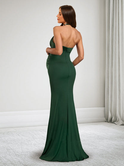 Trumpet/Mermaid Halter Neck Sleeveless Floor Length Baby Shower Wedding Guest Dresses
