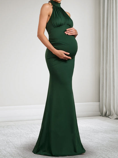 Trumpet/Mermaid Halter Neck Sleeveless Floor Length Baby Shower Wedding Guest Dresses
