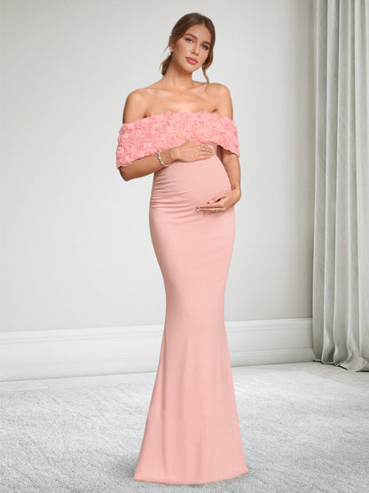 Trumpet/Mermaid Off-the-Shoulder Floor-Length Baby Shower Wedding Guest Dresses with 3D Floral