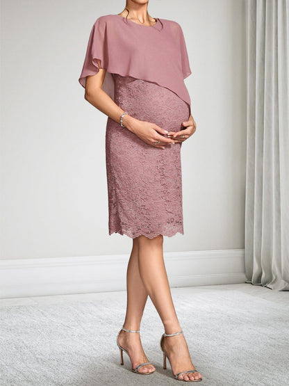 Sheath/Cloumn Round Neck Short Sleeves Knee-Length Lace Baby Shower Wedding Guest Dresses