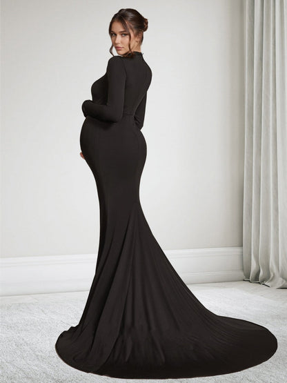 Trumpet/Mermaid High Neck Court Train Long Sleeves Baby Shower Wedding Guest Dresses