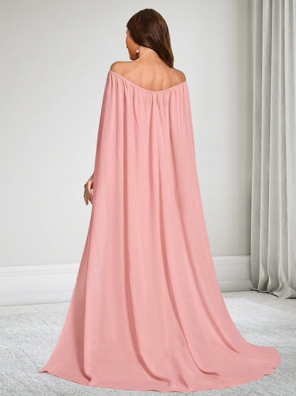 Trumpet/Mermaid Off-the-Shoulder Floor-Length Baby Shower Wedding Guest Dresses with Cape