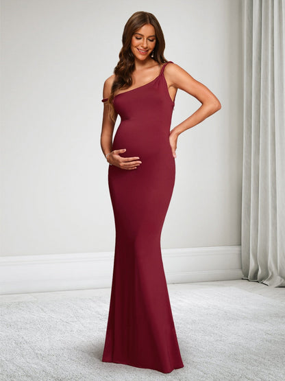 Trumpet/Mermaid Asymmetrical Neck Sleeveless Floor-Length Baby Shower Wedding Guest Dresses