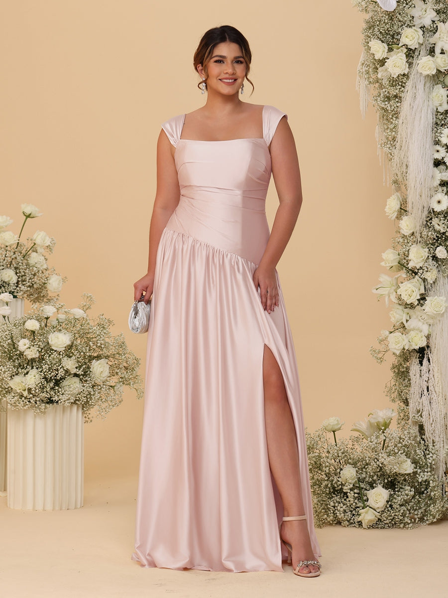 A-Line/Princess Off-the-Shoulder Plus Size Bridesmaid Dresses With Side Slit & Pleats