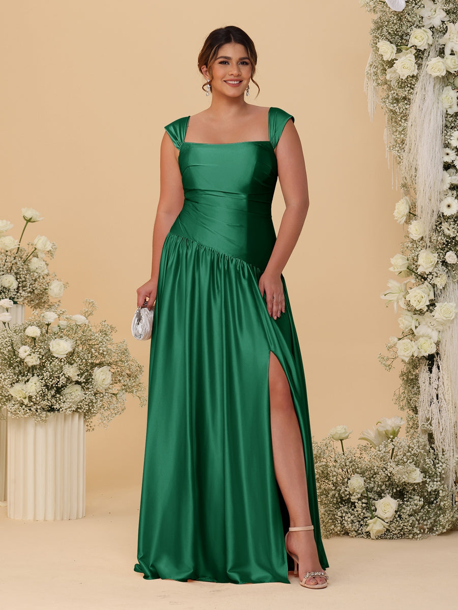 A-Line/Princess Off-the-Shoulder Plus Size Bridesmaid Dresses With Side Slit & Pleats