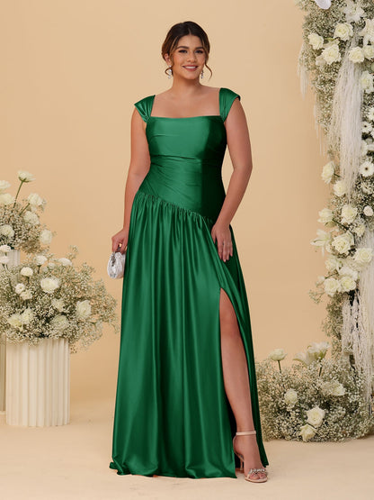 A-Line/Princess Off-the-Shoulder Plus Size Bridesmaid Dresses With Side Slit & Pleats
