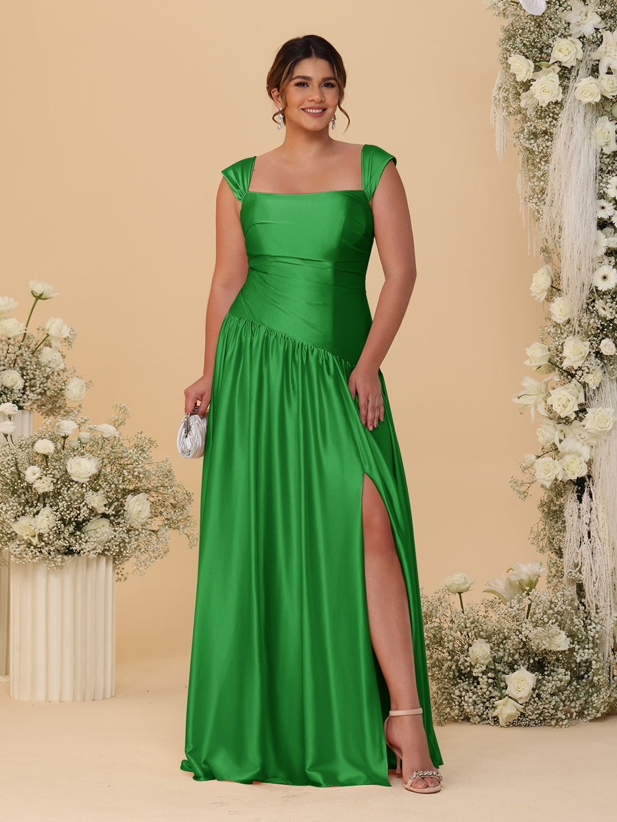 A-Line/Princess Off-the-Shoulder Plus Size Bridesmaid Dresses With Side Slit & Pleats