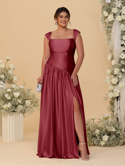 A-Line/Princess Off-the-Shoulder Plus Size Bridesmaid Dresses With Side Slit & Pleats