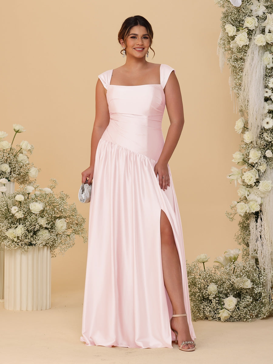 A-Line/Princess Off-the-Shoulder Plus Size Bridesmaid Dresses With Side Slit & Pleats