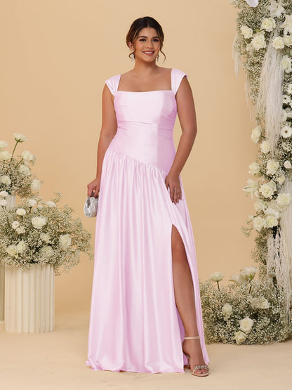 A-Line/Princess Off-the-Shoulder Plus Size Bridesmaid Dresses With Side Slit & Pleats
