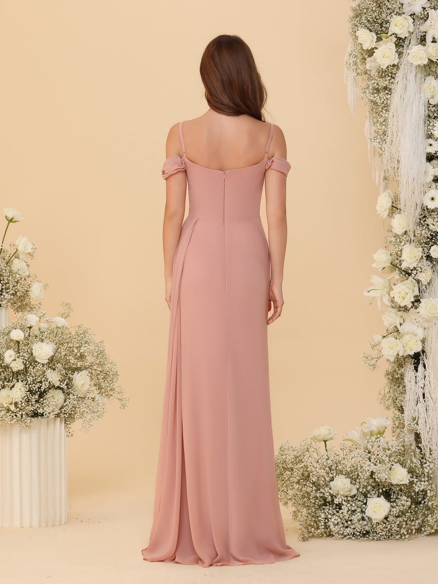 Sheath/Column Off-the-Shoulder Spaghetti Straps Plus Size  Bridesmaid Dresses With Side Slit