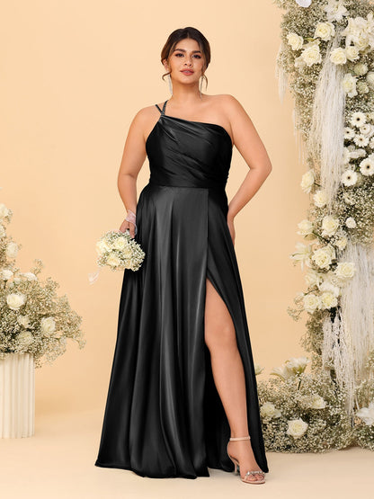 A-Line/Princess Spaghetti Straps Sleeveless Plus Size Bridesmaid Dresses With Split Side