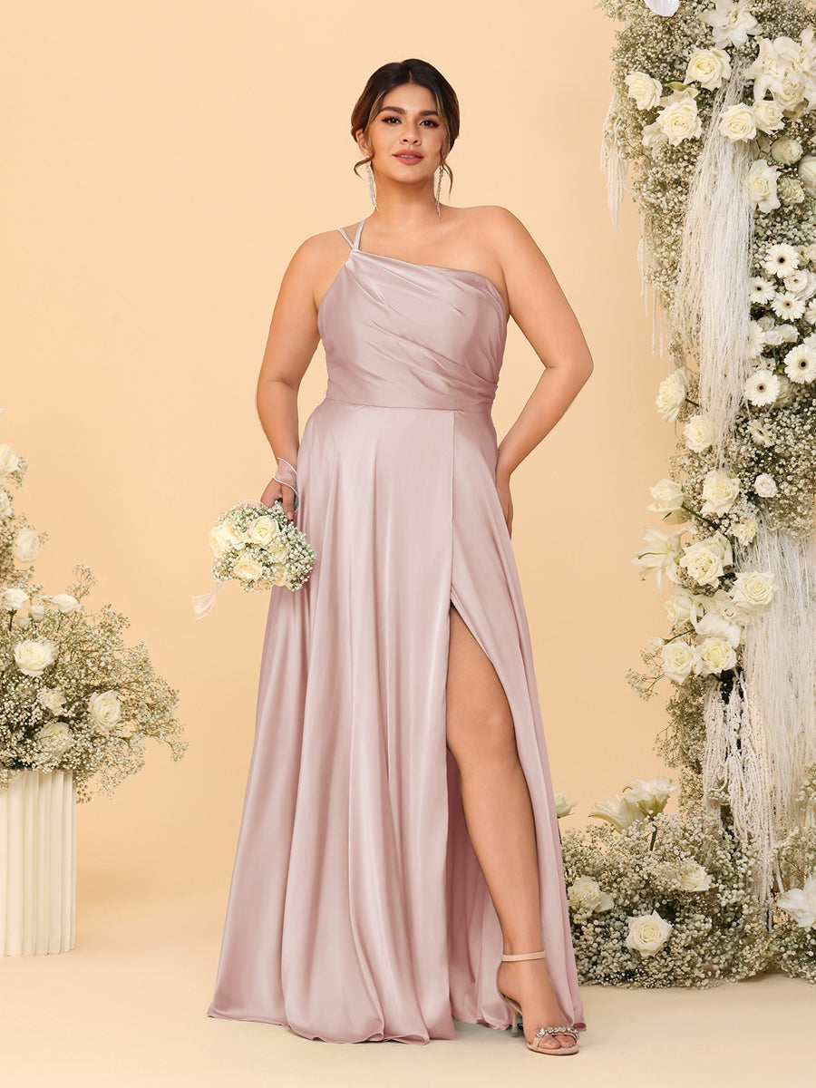 A-Line/Princess Spaghetti Straps Sleeveless Plus Size Bridesmaid Dresses With Split Side