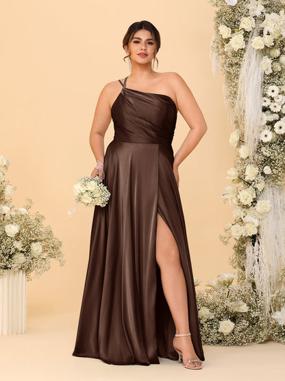A-Line/Princess Spaghetti Straps Sleeveless Plus Size Bridesmaid Dresses With Split Side