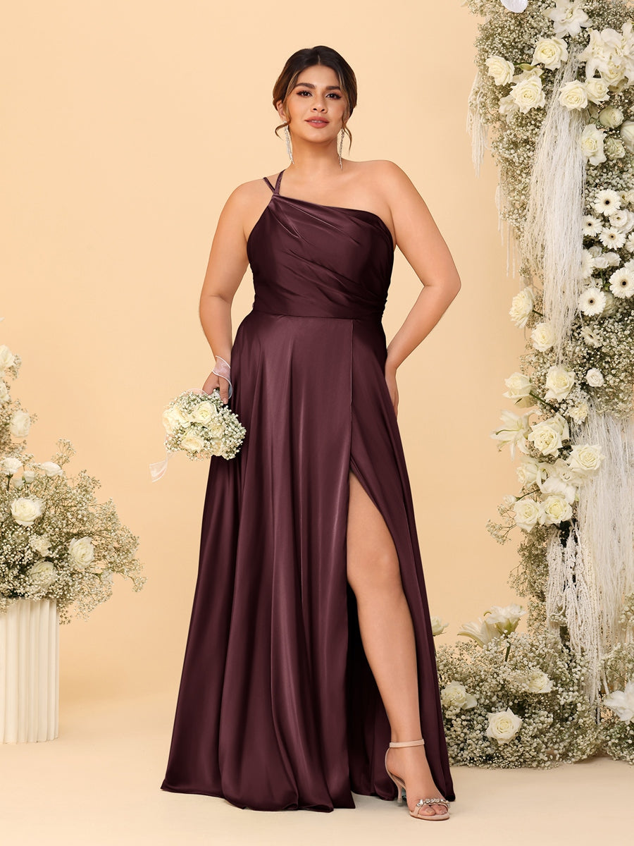 A-Line/Princess Spaghetti Straps Sleeveless Plus Size Bridesmaid Dresses With Split Side