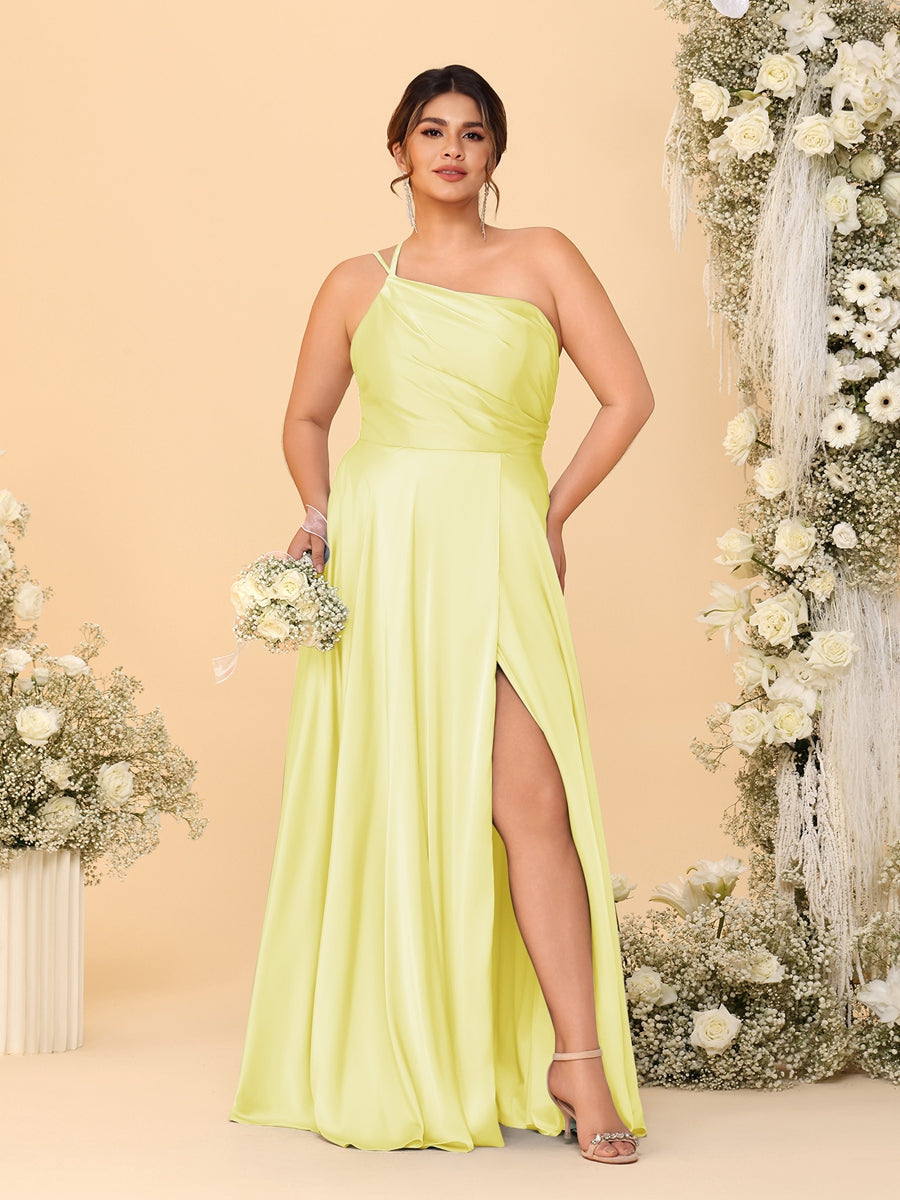 A-Line/Princess Spaghetti Straps Sleeveless Plus Size Bridesmaid Dresses With Split Side