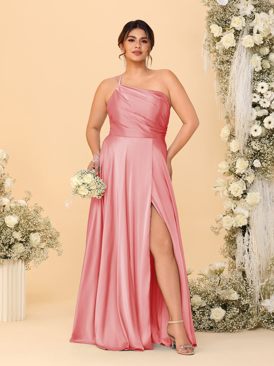 A-Line/Princess Spaghetti Straps Sleeveless Plus Size Bridesmaid Dresses With Split Side