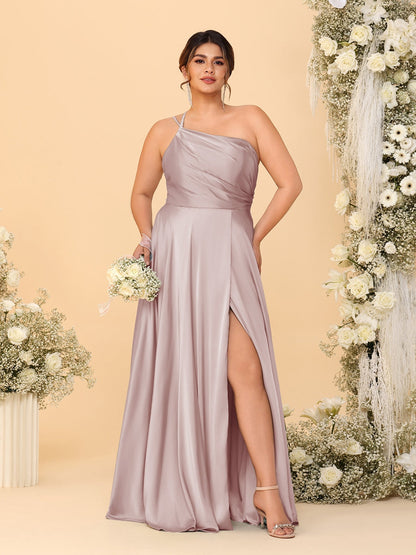 A-Line/Princess Spaghetti Straps Sleeveless Plus Size Bridesmaid Dresses With Split Side