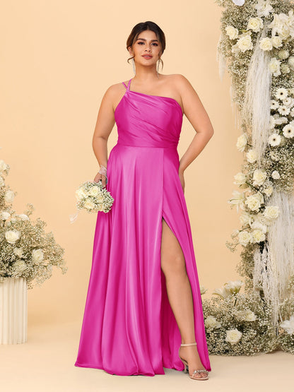 A-Line/Princess Spaghetti Straps Sleeveless Plus Size Bridesmaid Dresses With Split Side