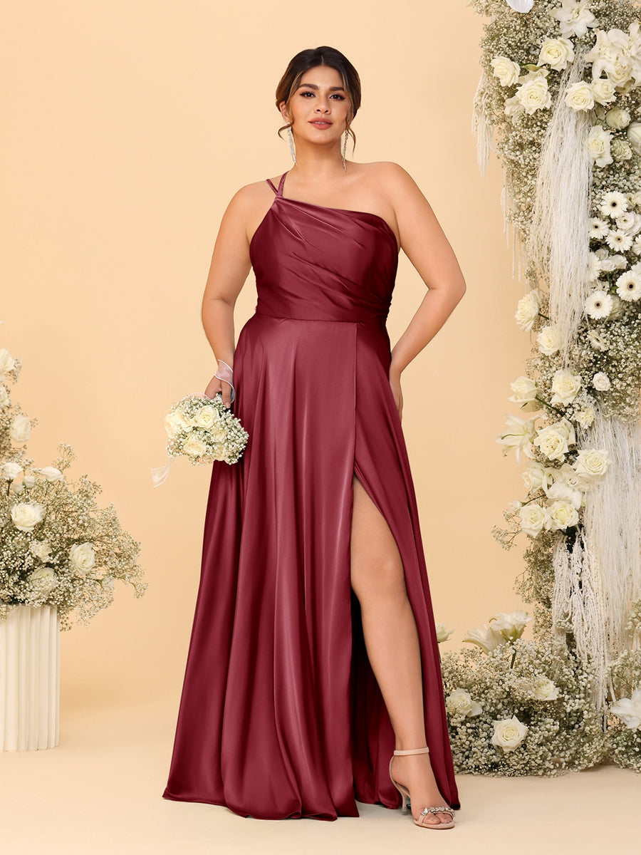 A-Line/Princess Spaghetti Straps Sleeveless Plus Size Bridesmaid Dresses With Split Side